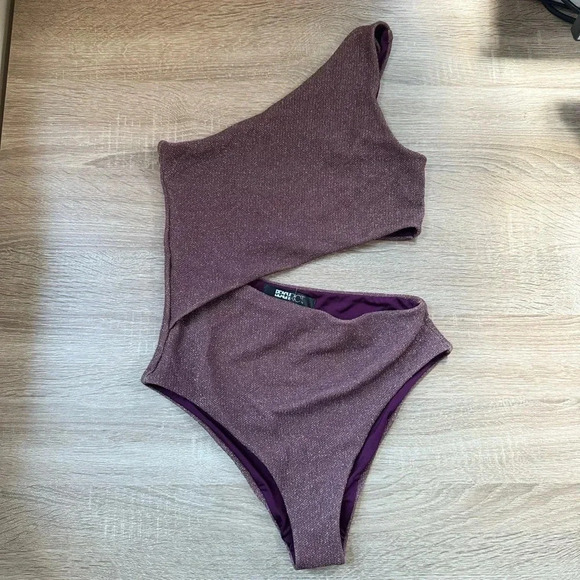 New Beach Riot Celine One-Piece Swim Suit Ribbed Metallic Purple Free People XL - Picture 1 of 5
